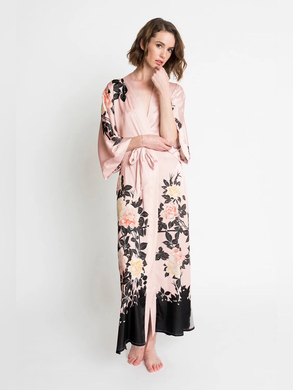 Kim + Ono Blush Rose Long Kimono Robe in Sepia Rose- Still Full Price